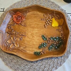 Vintage Multi Products Inc USA Faux Wood Tray Four Seasons Florals 12”X10” 1959